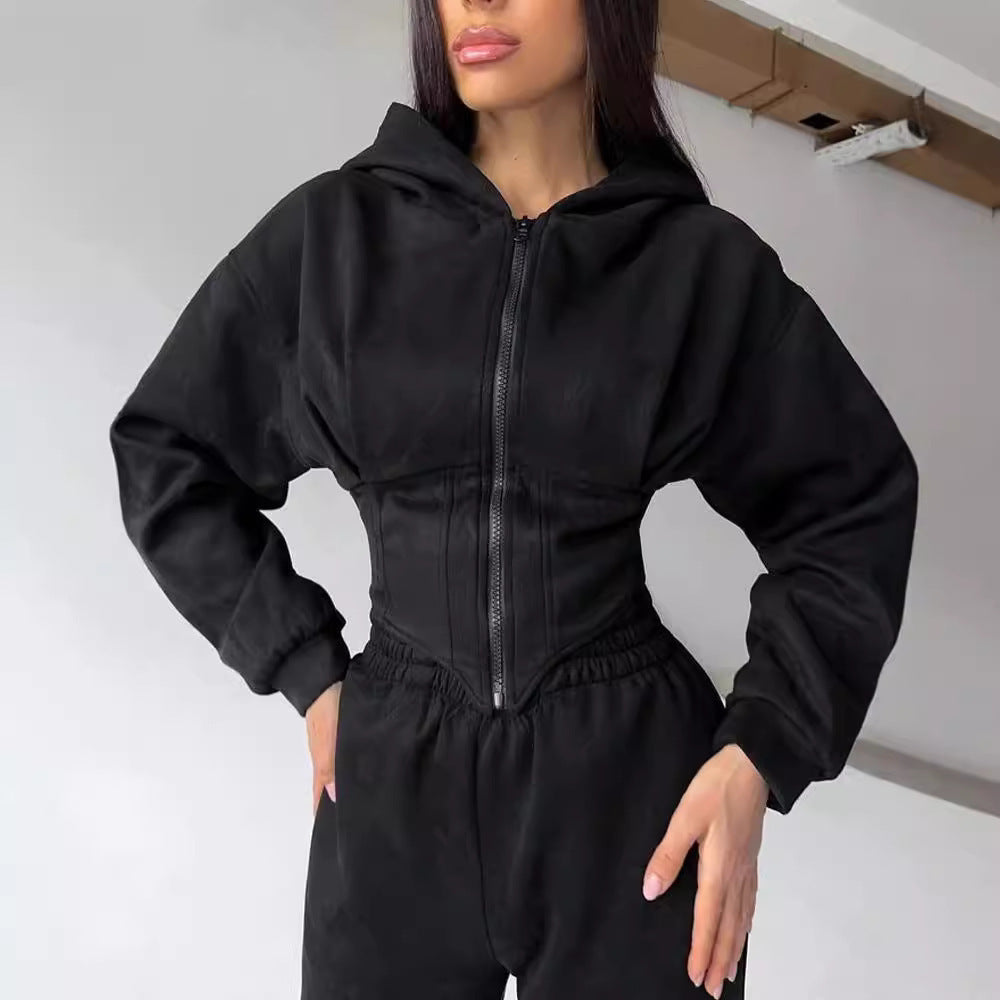 Women's Solid-Colored Hooded Sweater And Pants Set