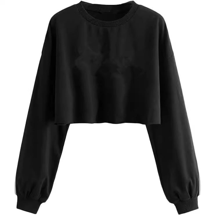 Kvinders efterårs- og vinterny ensfarvet løs sweater med pels og O-hals