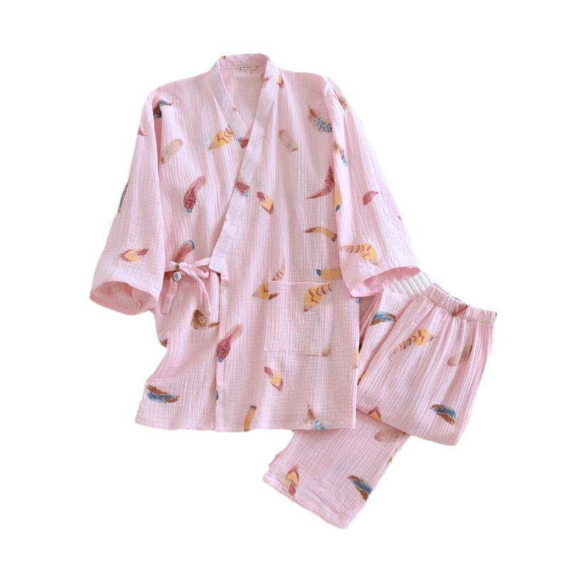 Spring And Autumn Thin Cotton Home Wear Set With Laces, Sauna Suit
