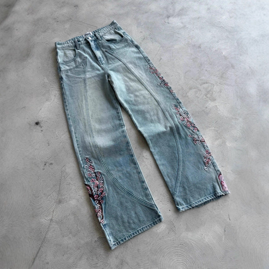 Women's Fashion Personalized Plum Embroidered Jeans