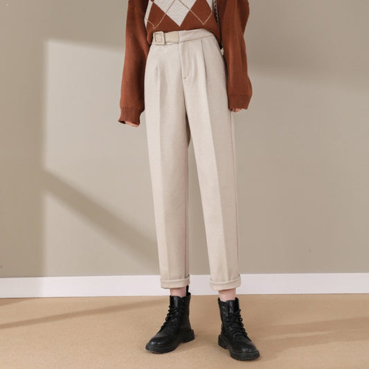 Woolen Trousers Straight Loose High Waist Slim