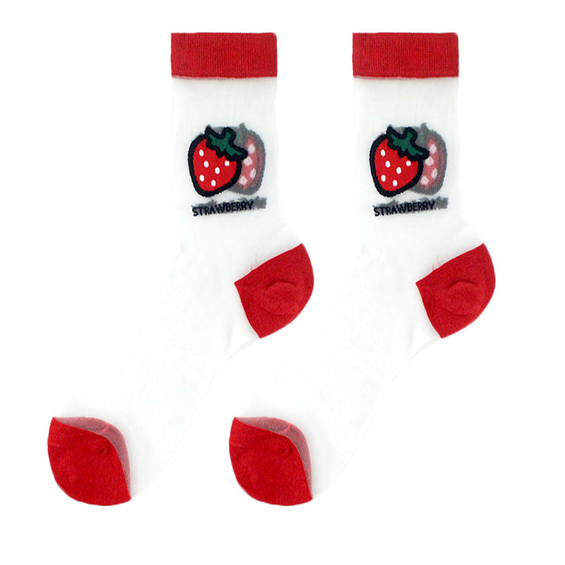 Thin Mid Tube Fashion Style Flower Forest Glass Stockings