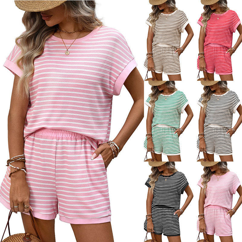 Fashionable Casual Two-piece Set Short-sleeve Top And Shorts