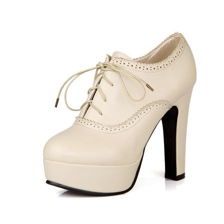 Women's Chunky Heel Platform Front Lace Up Shoes