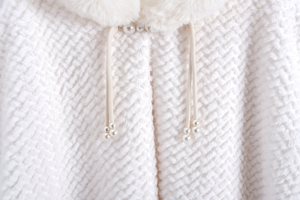 Buckle Hooded Cheongsam Hanfu Twill Rabbit Fur Shawl Cloak