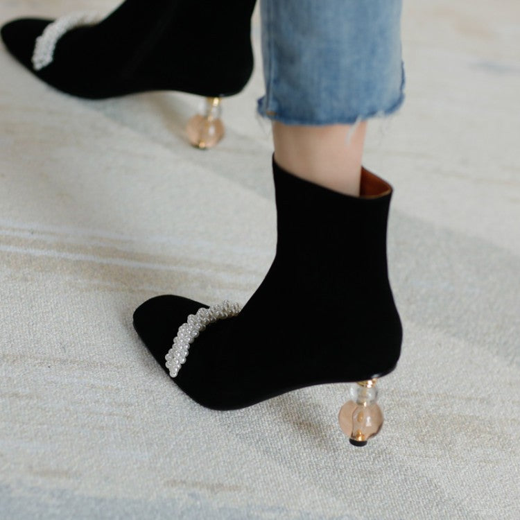 Xiaoxiang Pearl korte damestøvler med formet høj hæl Martin Single Boots
