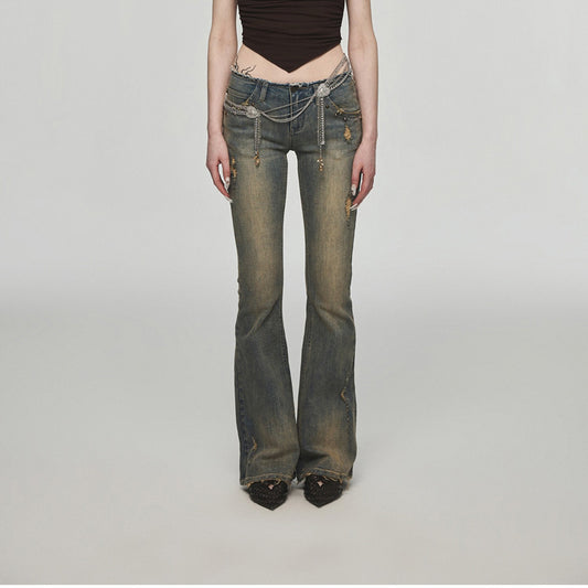 Vintage Washed Distressed Straight Leg Jeans