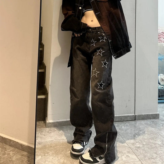 Women's Fashion Star Embroidery Straight Jeans