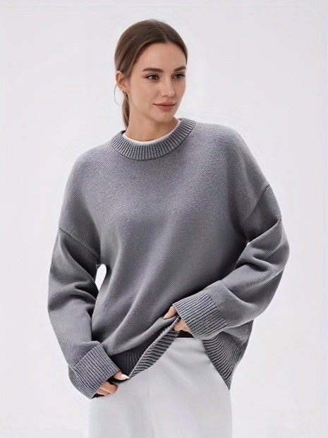 Loose Round Neck Solid Color Long-sleeved Thickened Sweater