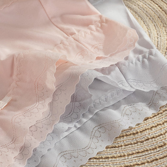 Mulberry Silk Crotch Mid Waist Traceless Triangle Lace Panties