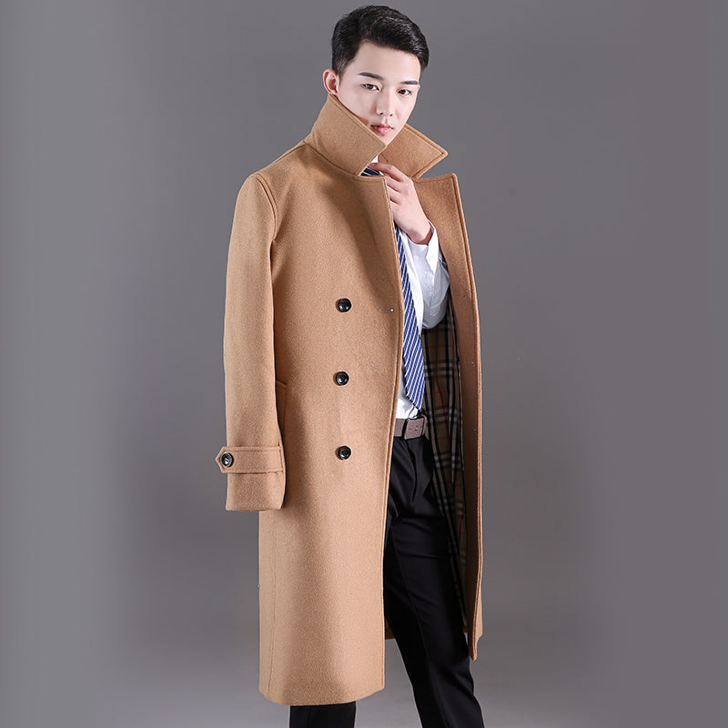 Men's Long Windbreaker Autumn And Winter New Woolen Double-breasted Fashion Slim