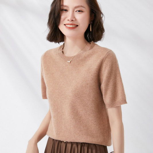 Knitted Short Sleeve Half Sleeve Round Neck Pullover Thin Wool Knitted Sweater