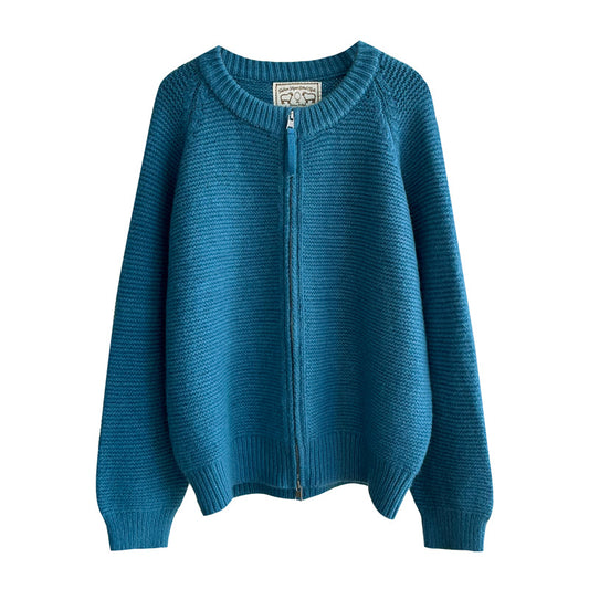 Sweater Double Zipper Sweater For Women Loose And Lazy Style Crew Neck Coat