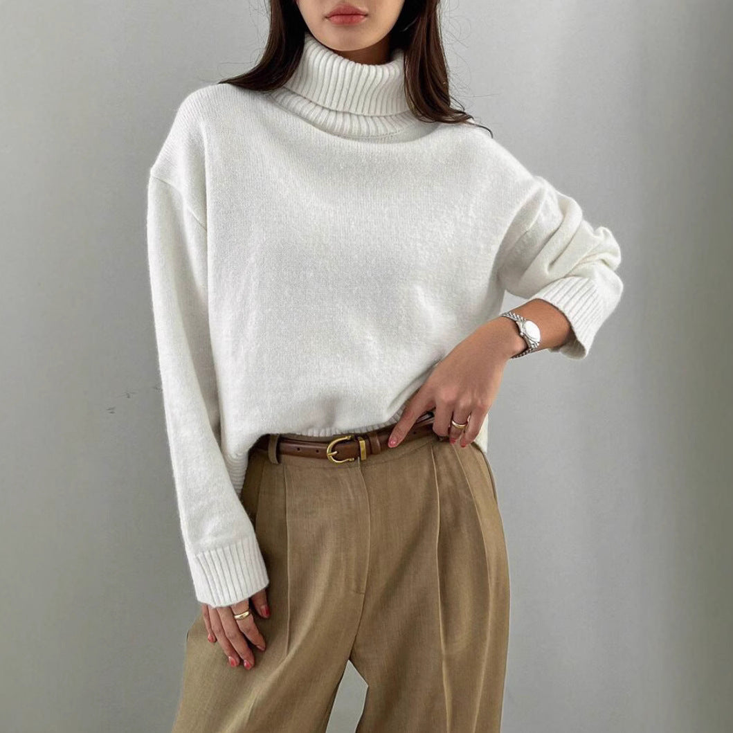 Loose Fitting High Neck Solid Color Sweater
