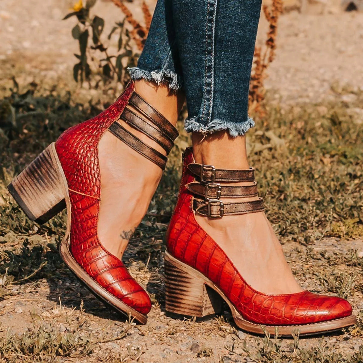 Women's High-top Low-cut Buckle Shoes With Back Zipper