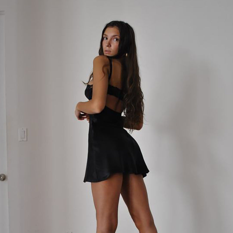 Womens Strapless Backless Lace Tube Top Mini Dress