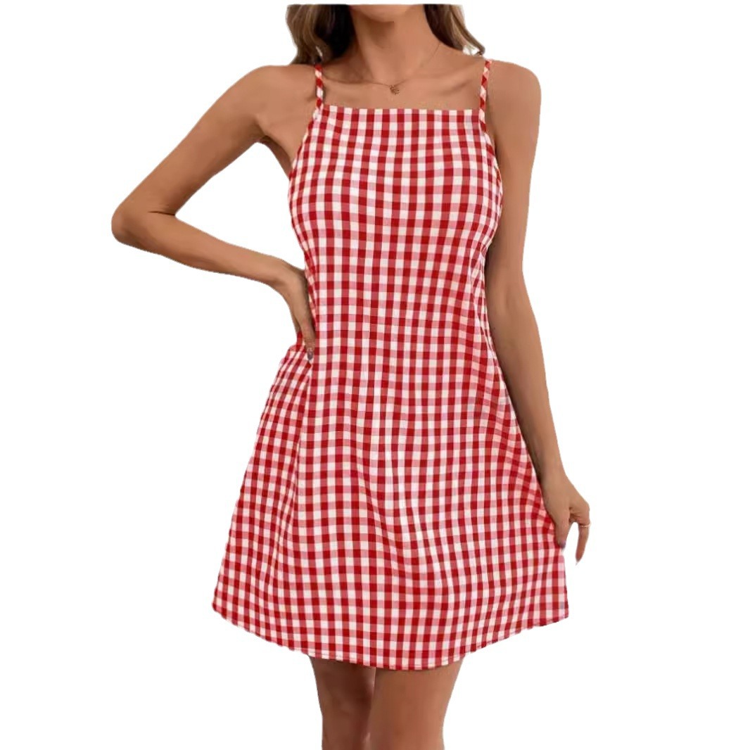 Classic Plaid Bohemian Sundress With Straps