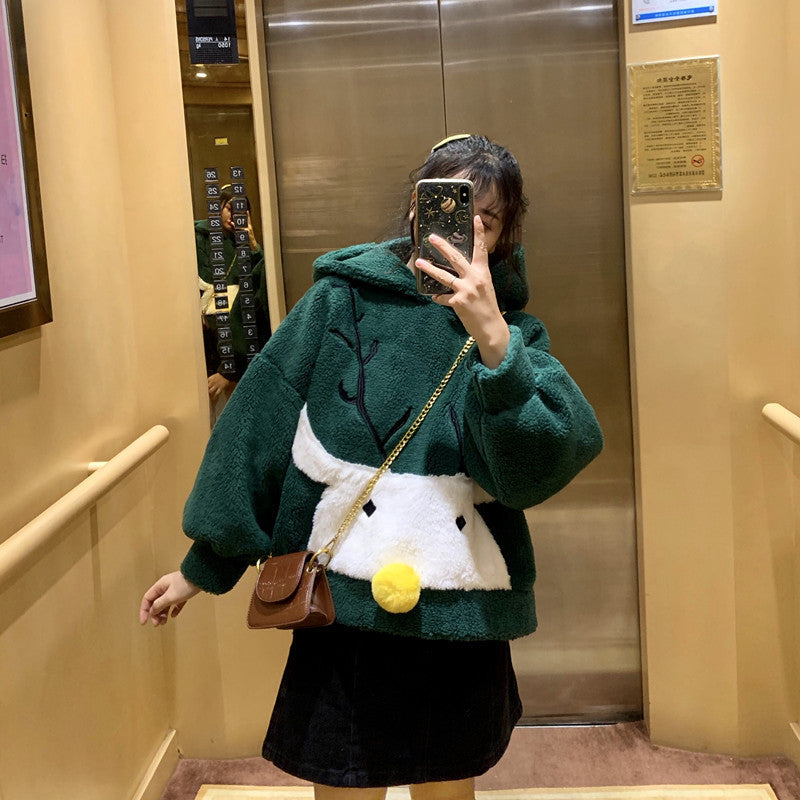 Women's Winter Lamb Fleece Hooded Sweater