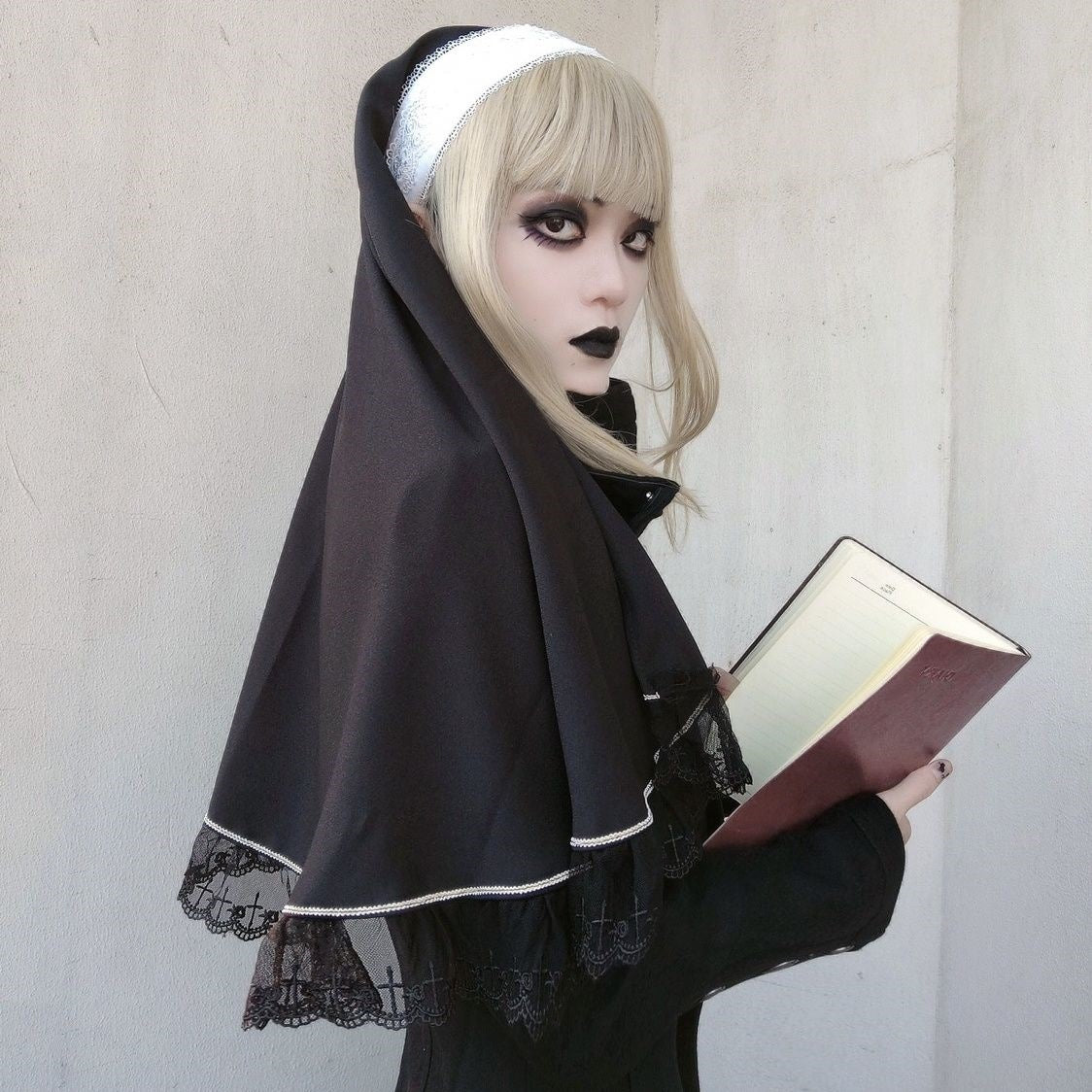 Nun Gothic Dark Lolita Accessories Elastic Band Black And White Headband