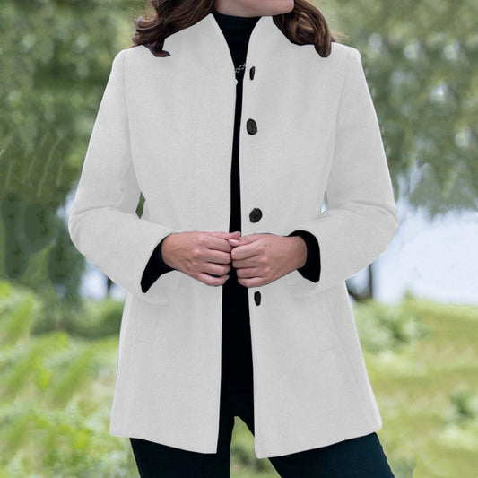 Minimalistisk uldfrakke med revers og knapper, slim-fit, lange ærmer