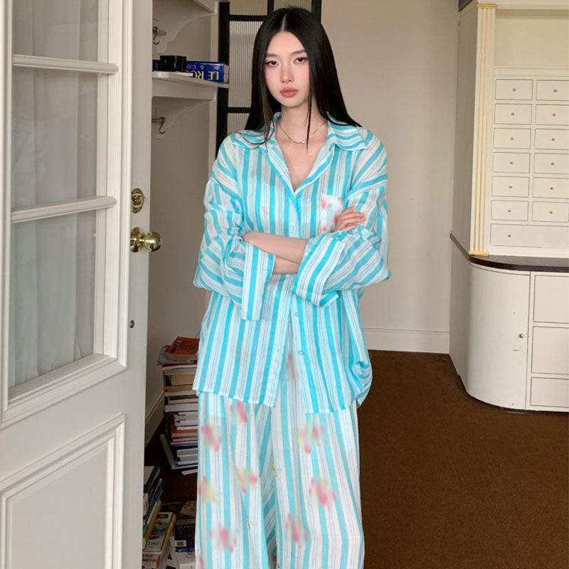 Loose-fitting Long-sleeve Sun-protective Shirt Relaxed Wide-leg Trousers