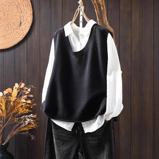 Back Buttoned Cotton Thread Knitted Vest Women