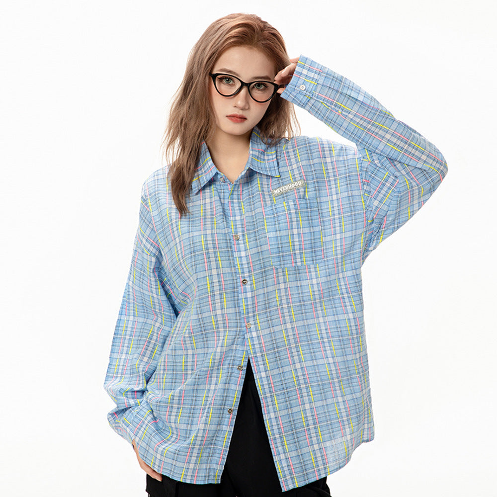 Plaid Long-sleeved Shirt Men's Autumn Street American Style