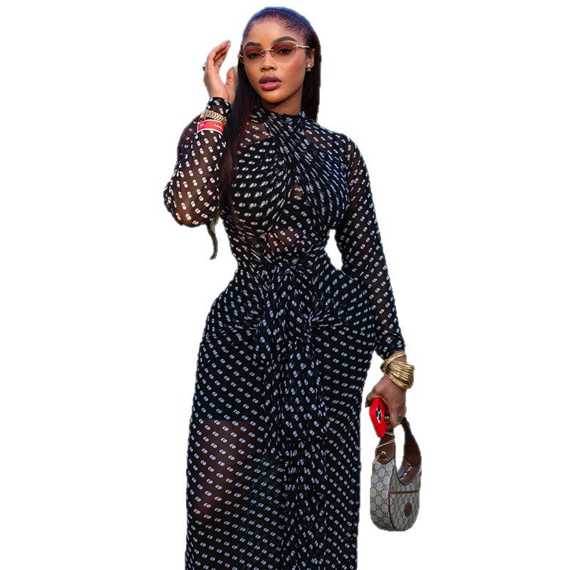 Fashionable Polka Dot Design Waist Cinching Sheath Dress