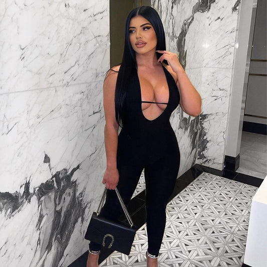 Women's Backless Halterneck Sleeveless Hip Lift Sports Jumpsuit