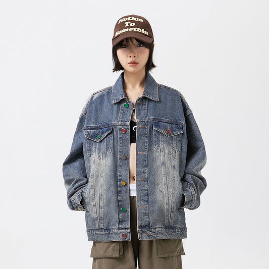 Amerikansk Retro Hong Kong Stil Denim Løs Fritidsjakke til Mænd
