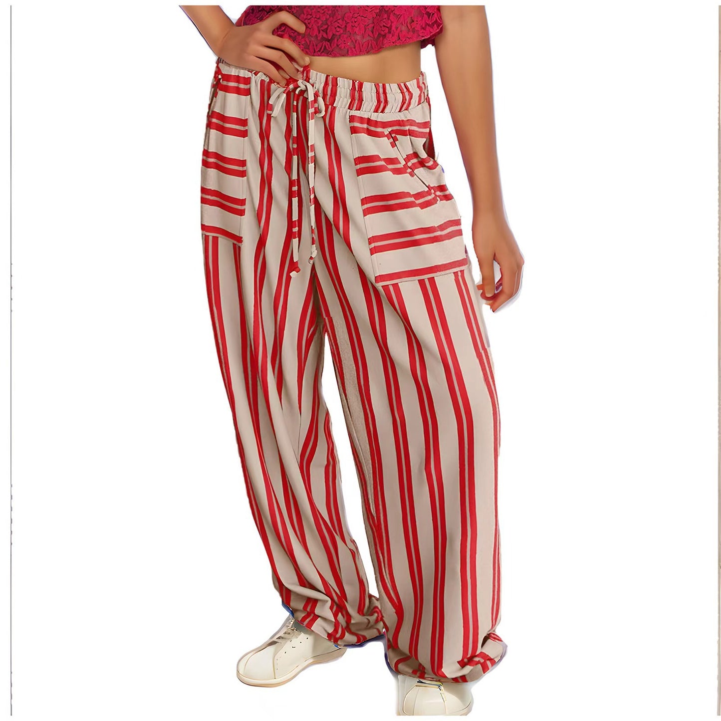 Drawstring High Waist Casual Belt Pocket Women