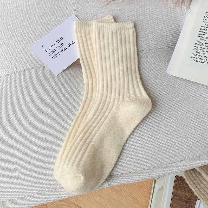 Wool Thickened Women's Medium Tube Solid Color Socks