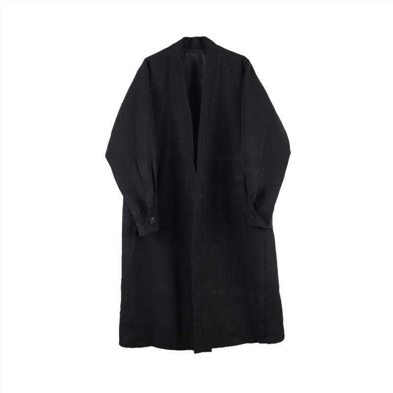 Japanese Minority Gorgeous Splicing Men's Domineering Personalized Elegant Mid-length Windbreaker Without Buckle