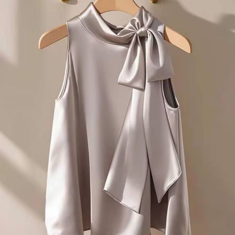 French-style Slightly Mature Niche Purple Bow-tie Blouse