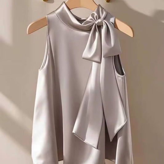 French-style Slightly Mature Niche Purple Bow-tie Blouse