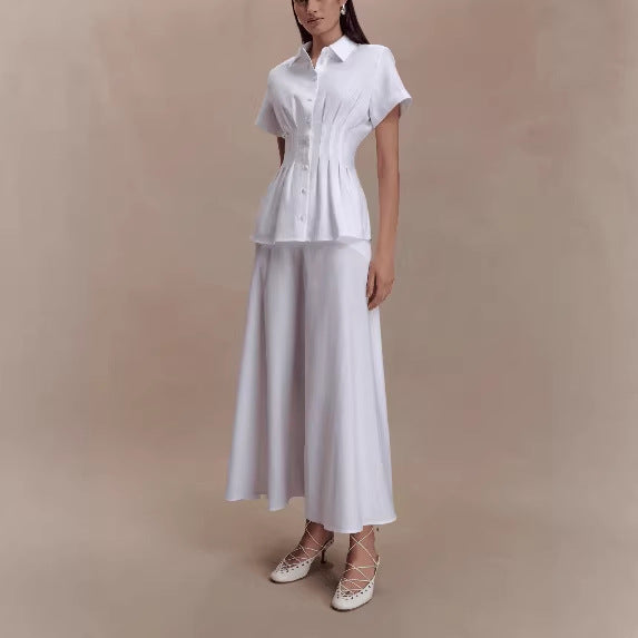 Women's Fashion Casual Shirt And Long Skirt Set
