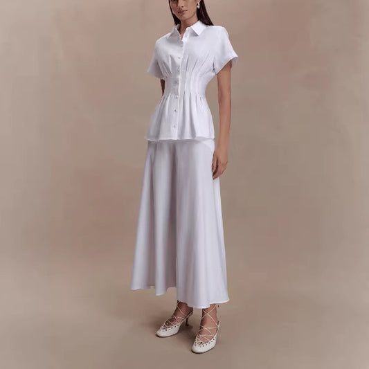 Women's Fashion Casual Shirt And Long Skirt Set