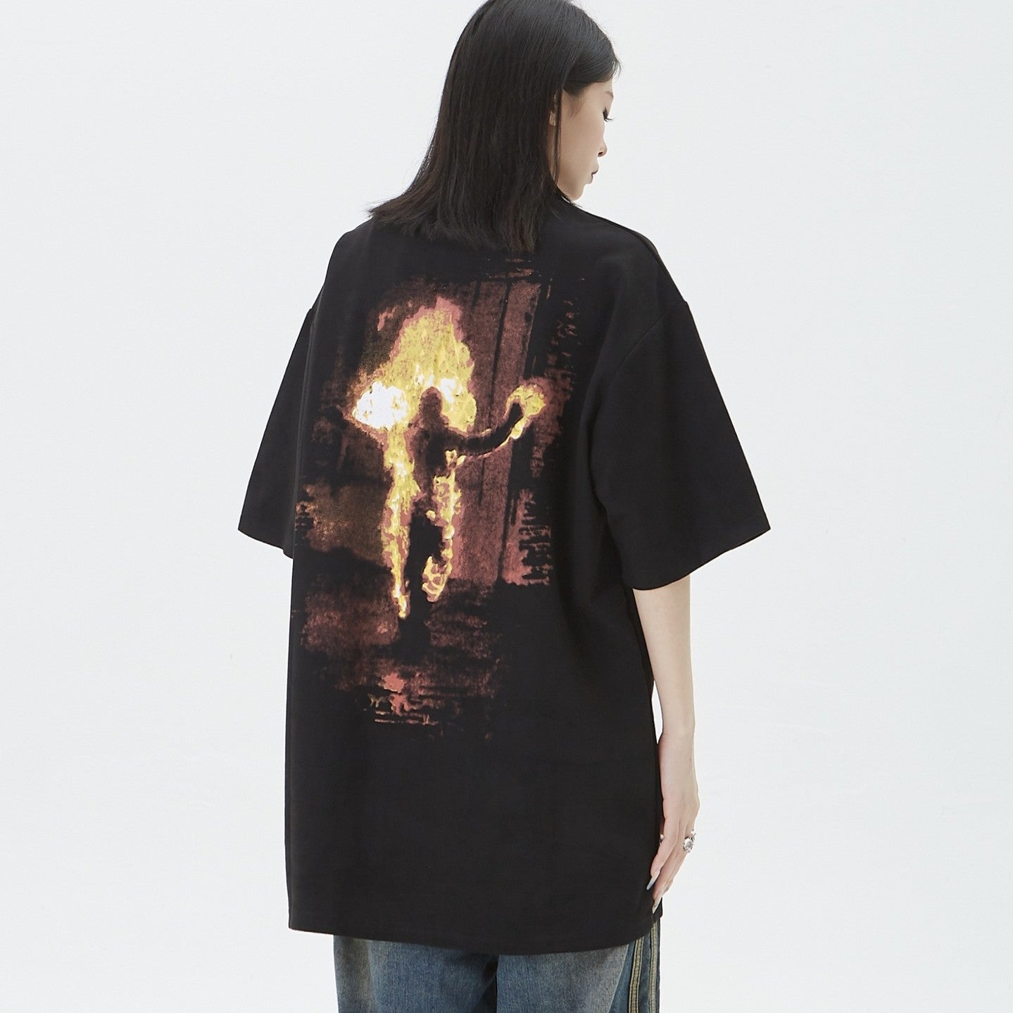 Loose Flame Portrait Printing Short Sleeve T-shirt