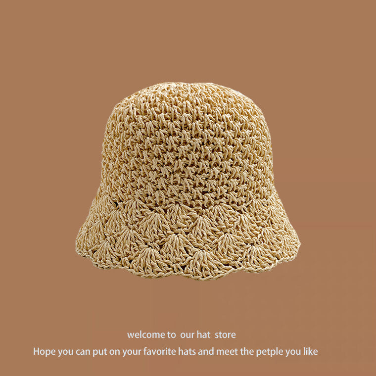 Sweet All-matching Woven Straw Hat Female Seaside Sun-proof Bucket Hat