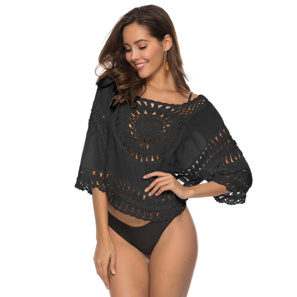 Semicircle Hand Crocheting Hemp Lace Cutout Amazon Beach Cover-up