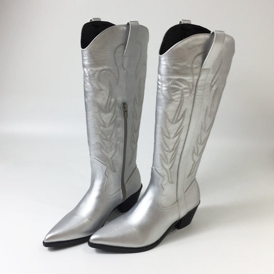 Silver Embroidered Chelsea Boots Autumn And Winter