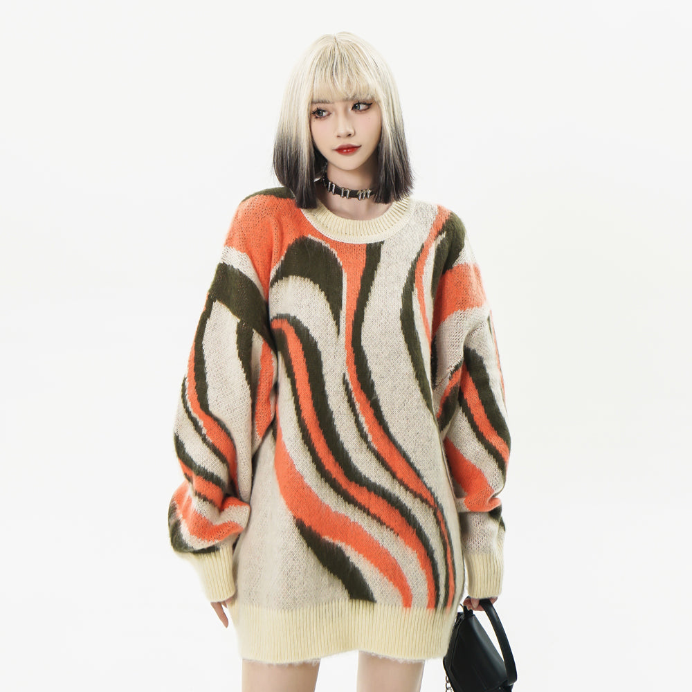 Zebra Pattern Hema Wool Round Neck Sweater Men Fashion Brands American Loose Casual Long Sleeves Top