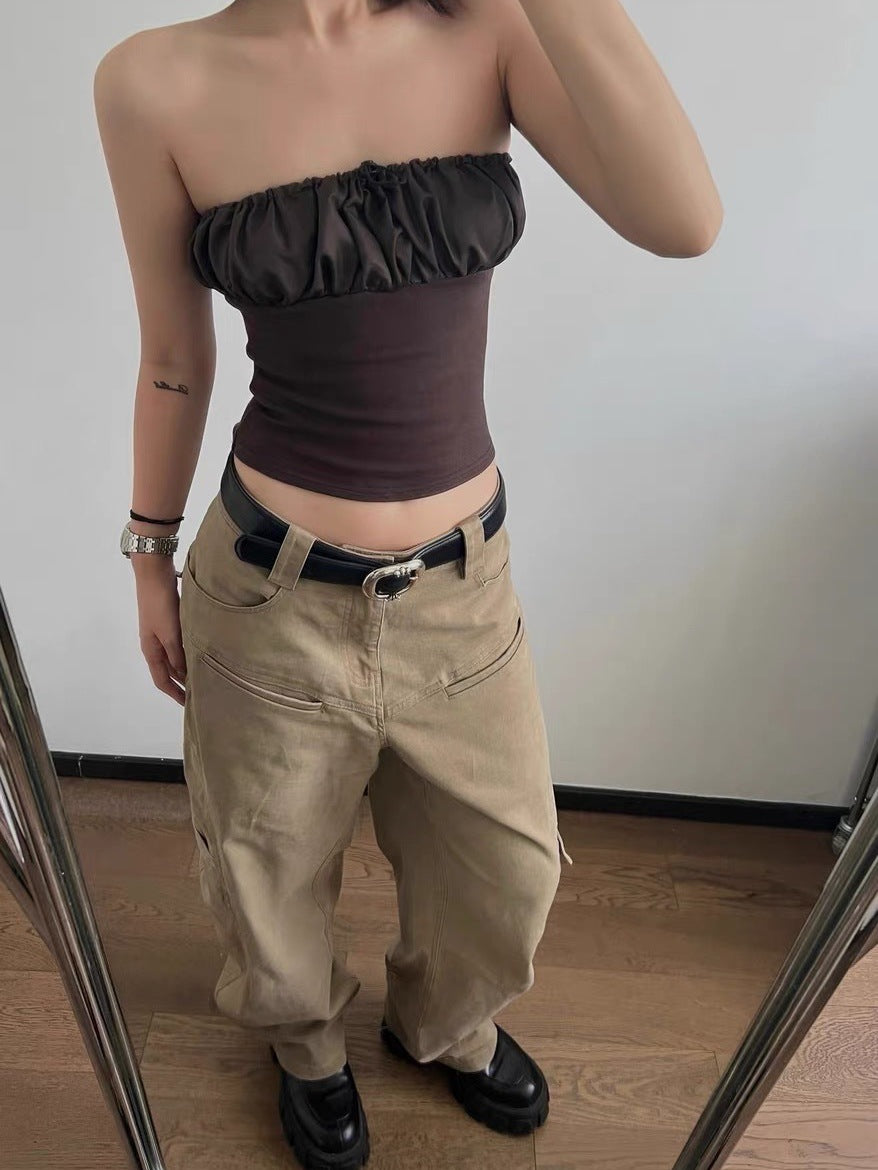 Cotton Wide Leg Loose Retro Casual Neutral Slimming Multi-pocket Profile Overalls For Women