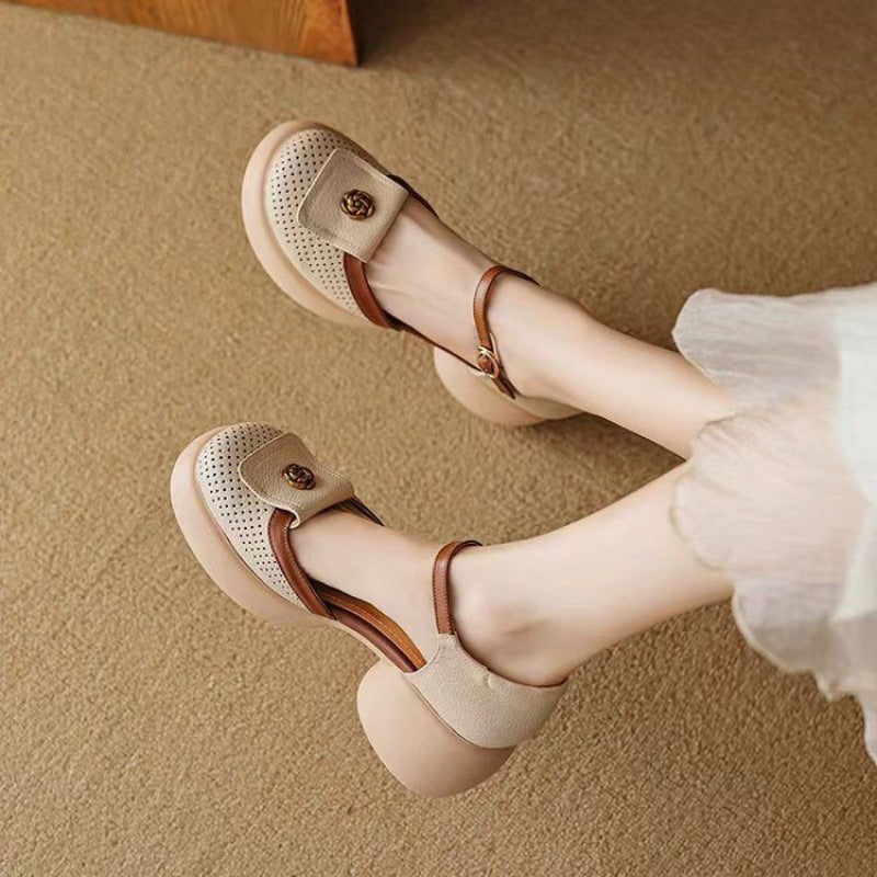 Women's Fashionable Waterproof Closed-Toe High-Heel Sandals