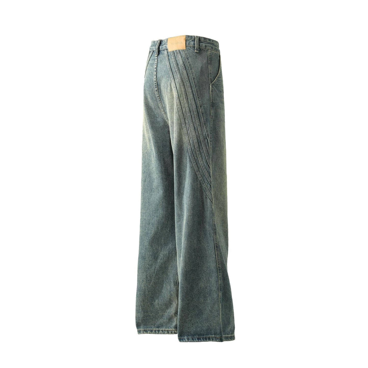 American-style Vintage Distressed Striped Patchwork Jeans