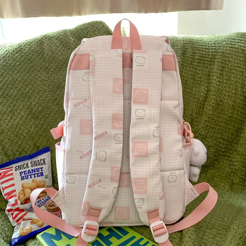 Checked Backpack Women's Large Capacity