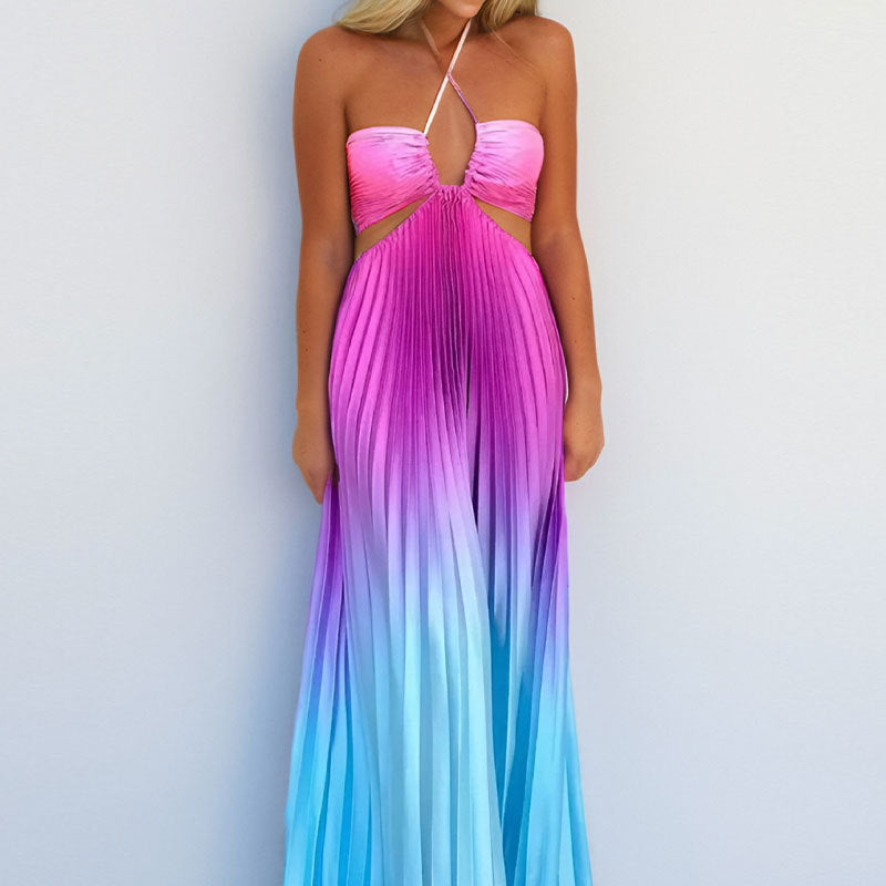Womens New Spring Gradient Color Dress