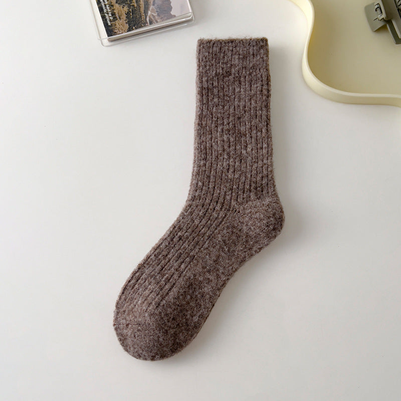 Thick Solid-color Warm Wool Mid-calf Socks