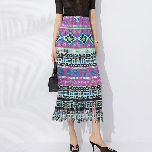 Summer New Pleated Print Skirt For Women