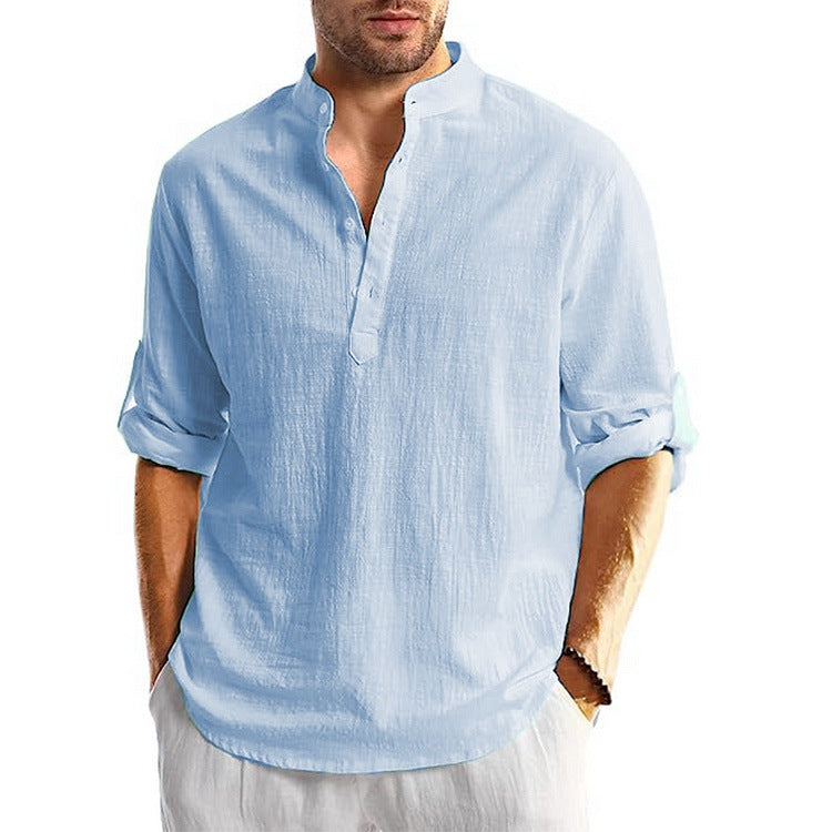 Fashionable Casual Solid-color Printed Long-sleeve Stand-collar Shirt